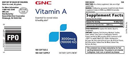 Frasco GNC vitamina a piel y visión saludable