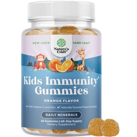Frasco de gomitas para apoyo inmunológico infantil con vitamina C.