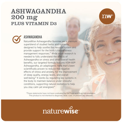 Frasco gomitas Ashwagandha NatureWise 60 unidades