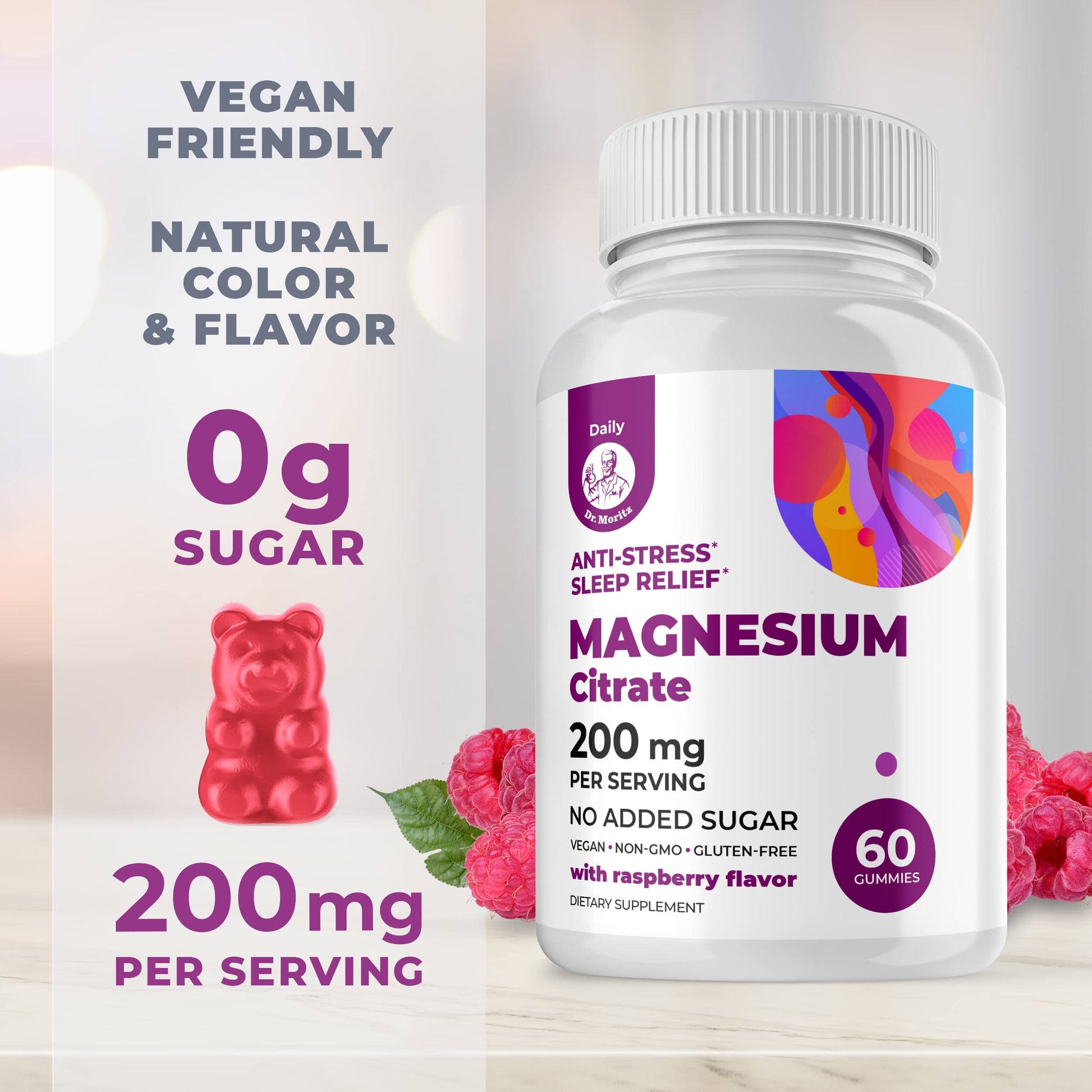 Frasco gomitas DR MORITZ para niños y adultos con vitamina D3 y magnesio