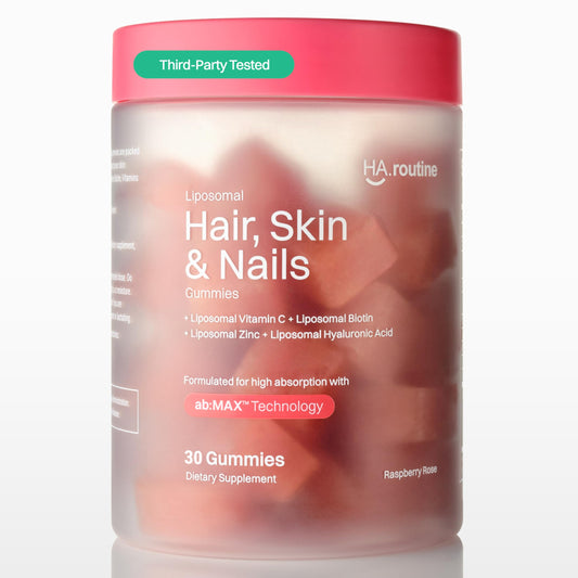 Frasco de gomitas liposomales Haroutine para cabello y piel