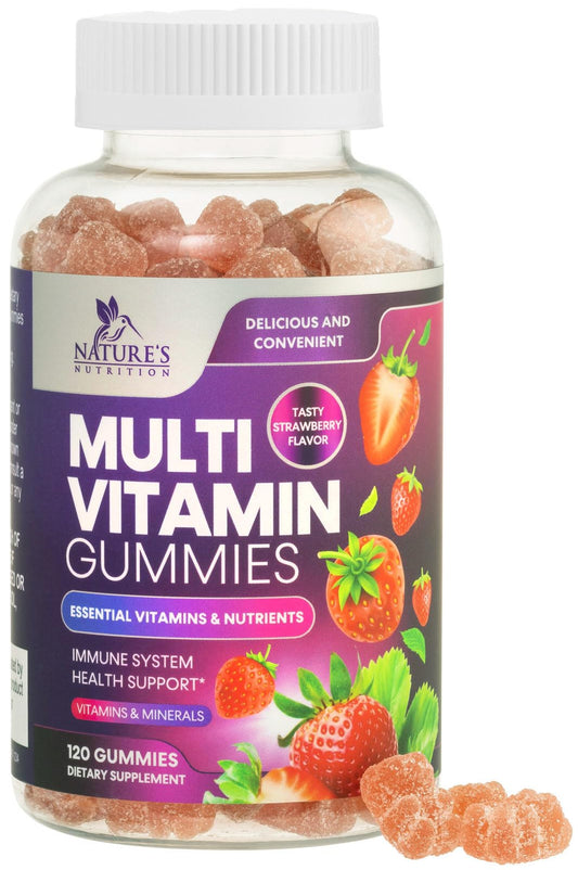 Frasco de gomitas multivitamínicas para adultos