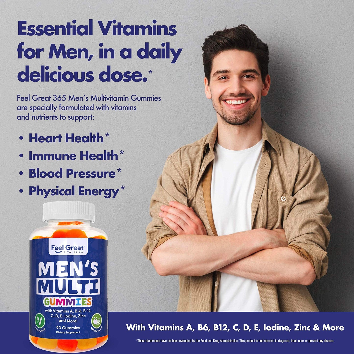 Frasco de gomitas multivitamínicas para hombres con vitaminas