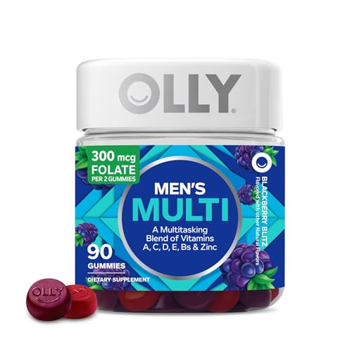 Frasco de gomitas multivitamínicas OLLY para hombres con 90 unidades