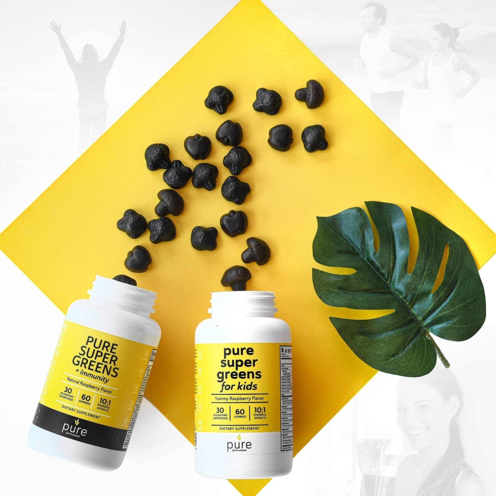 Frasco de gomitas multivitamínicas con sabor a frambuesa