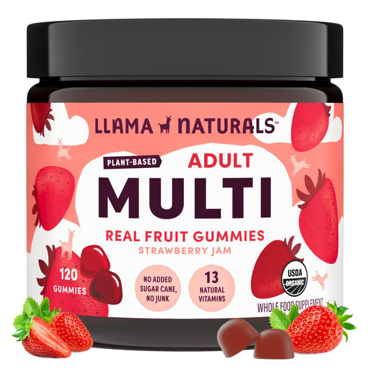 Frasco de gomitas multivitamínicas veganas Llama Naturals para adultos