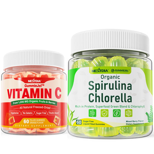 Frasco de gomitas Nextdia Spirulina y Vitamina C orgánicas