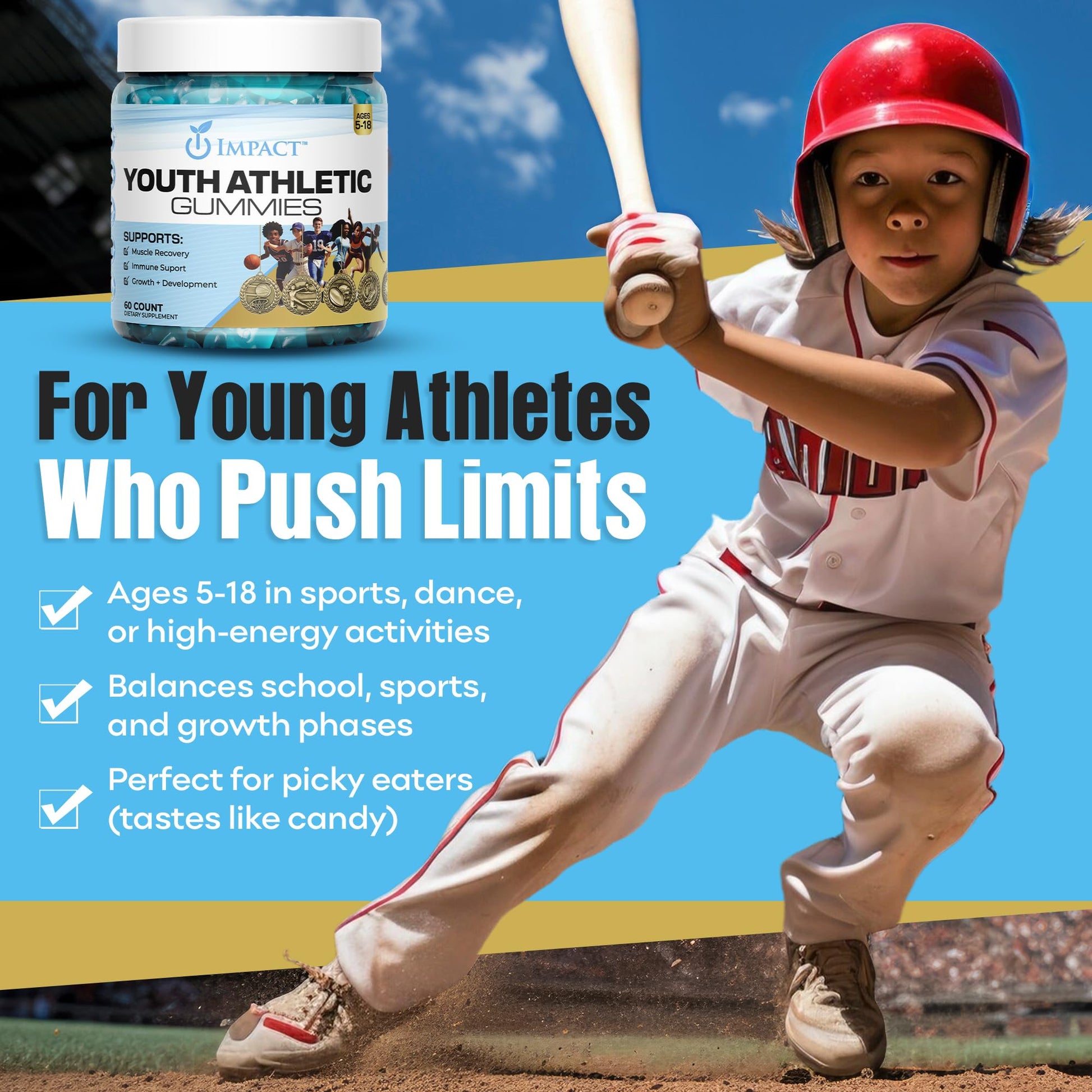 Frasco de gomitas para niños multivitaminas deporte