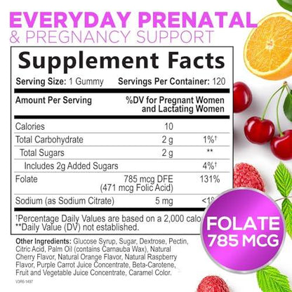 Frasco de gomitas prenatales 785 mcg ácido fólico Nature's Nutrition