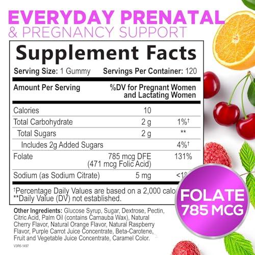 Frasco de gomitas prenatales 785 mcg ácido fólico Nature's Nutrition
