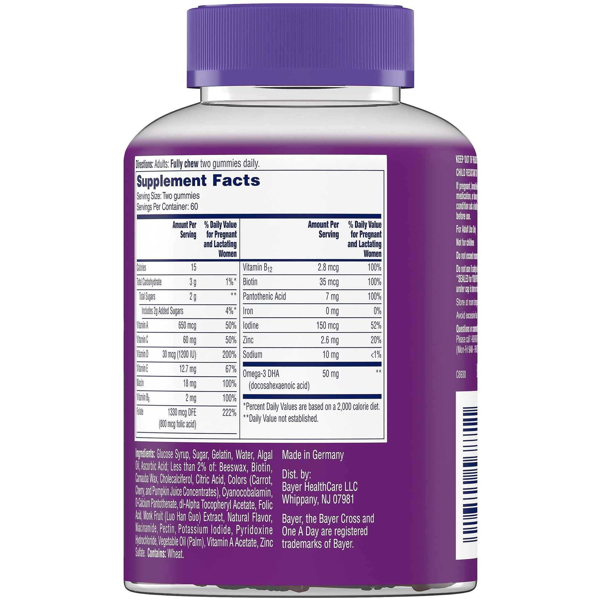 Frasco gomitas prenatales One A Day 120 unidades