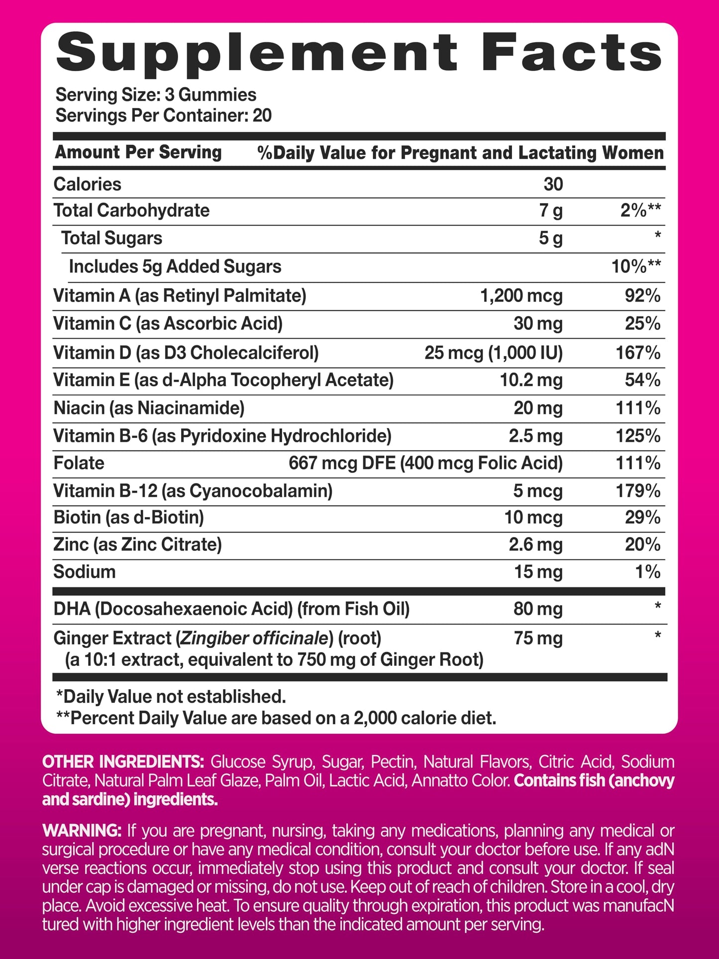 Frasco de gomitas prenatales PINK sabor frutas