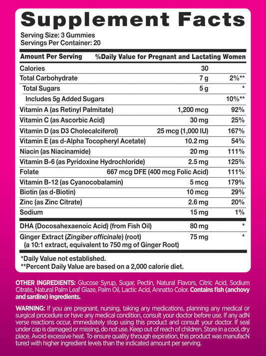 Frasco de gomitas prenatales PINK sabor frutas
