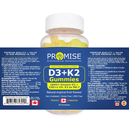 Frasco y gomitas Promise D3 K2 sabor tropical natural