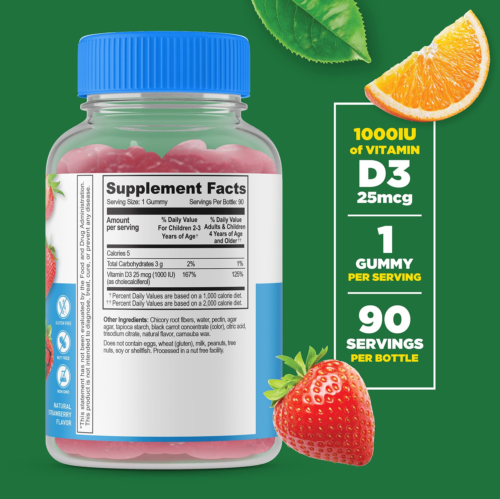 Frasco de gomitas sabor natural vitamina D para niños Lifeable