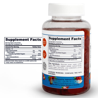 Frasco gomitas vegetarianas vitamina d3 halal