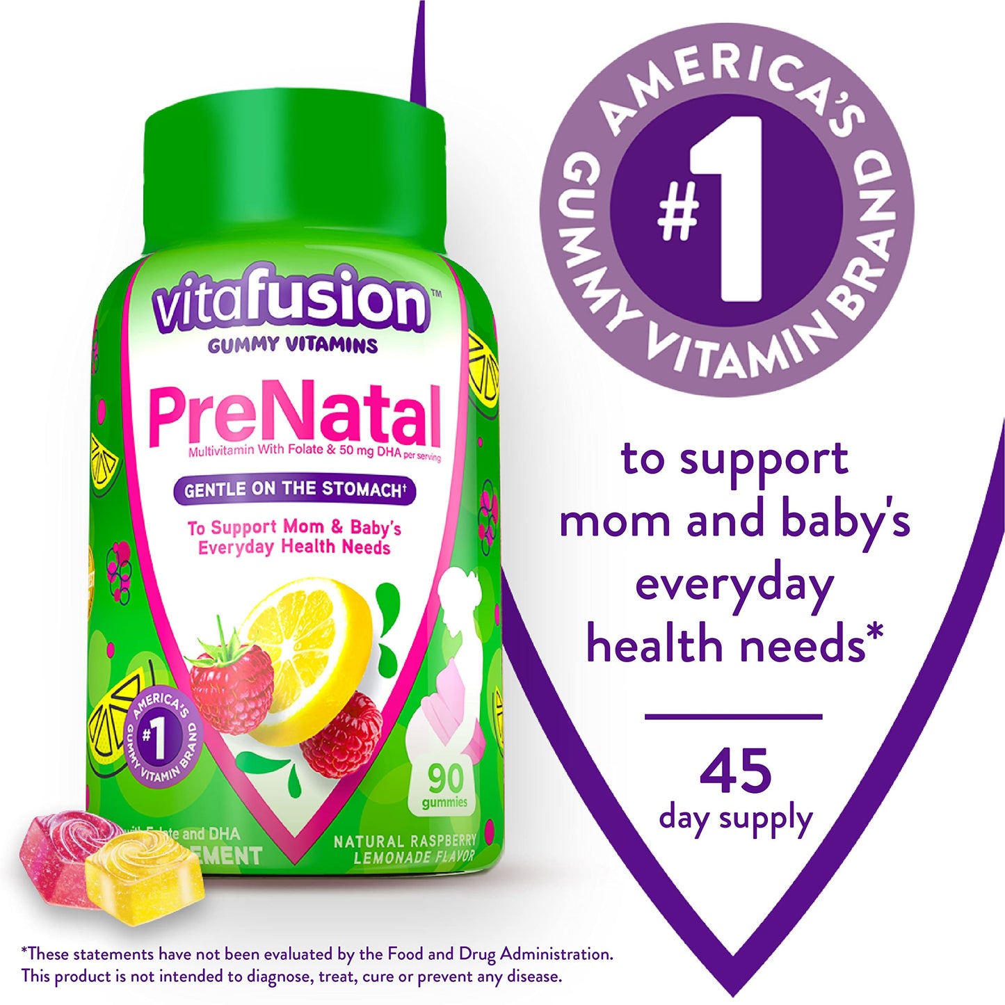 Frasco gomitas Vitafusion prenatales para 45 días