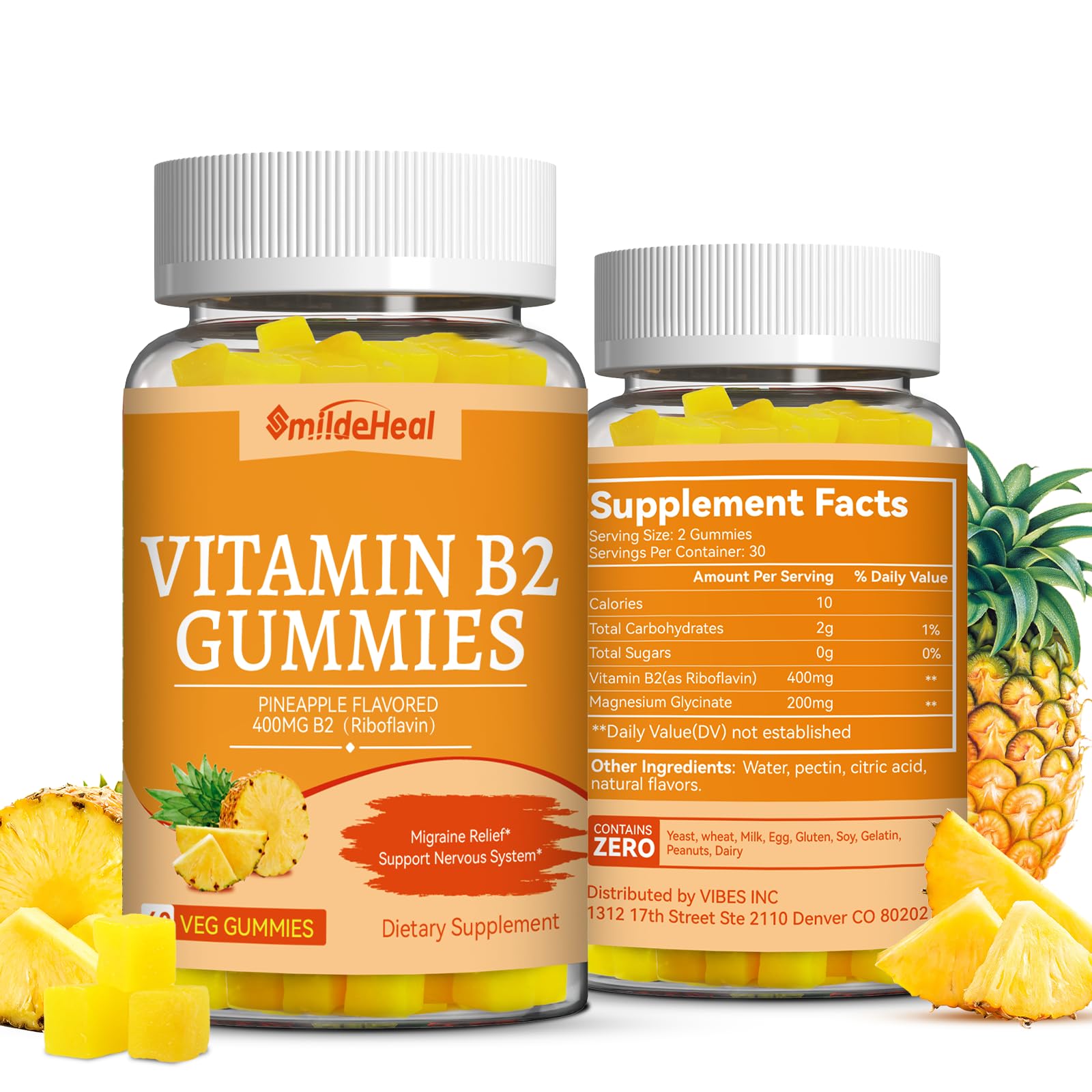 Frasco con gomitas vitamina B2 y magnesio para adultos
