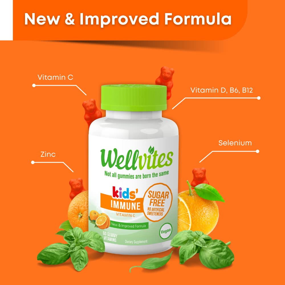 Frasco gomitas vitamina C Wellvites veganas sin gluten para niños
