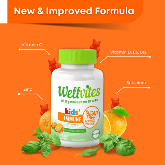 Frasco gomitas vitamina C Wellvites veganas sin gluten para niños