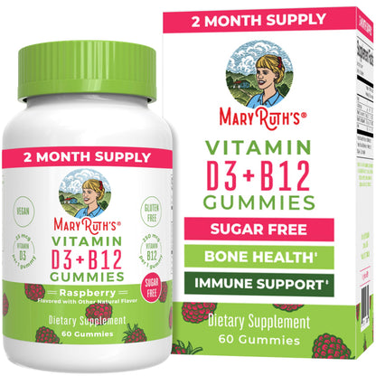 Frasco gomitas vitamina D y B12 MaryRuth Organics sin azúcar