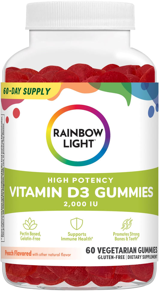 Frasco gomitas vitamina D Rainbow Light D3 2000IU sabor durazno
