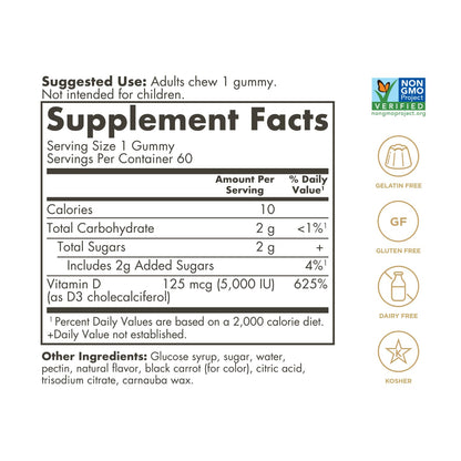 Frasco gomitas vitamina d3 solgar ultra potencia sabor fresa