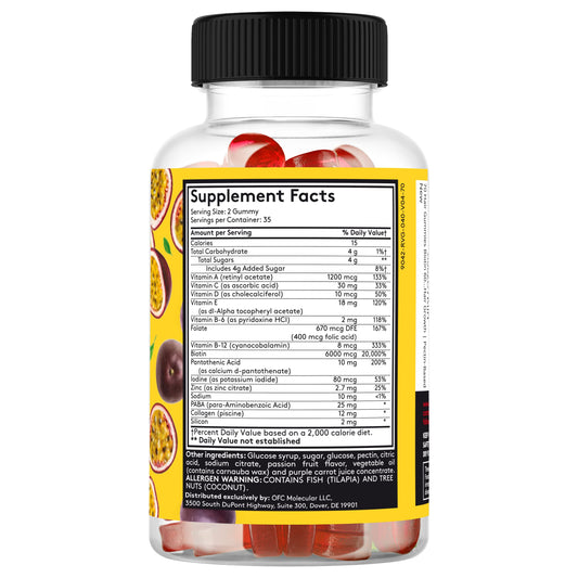 frasco gomitas vitaminas cabello piel uñas sin gluten