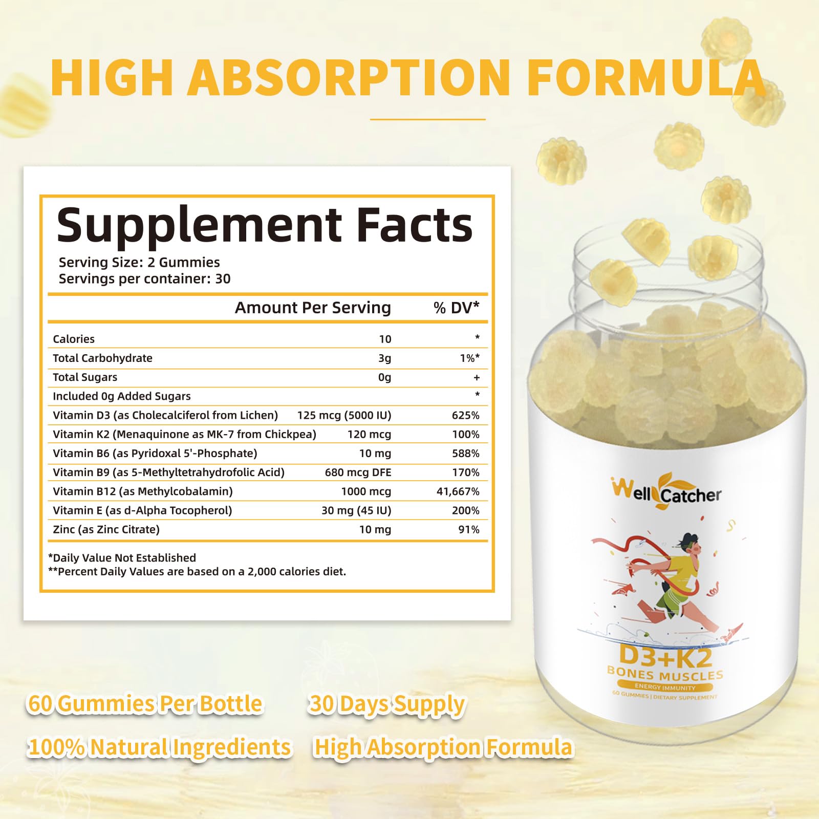 Frasco gomitas Wellcatcher vitamina D3 K2 sabor mango