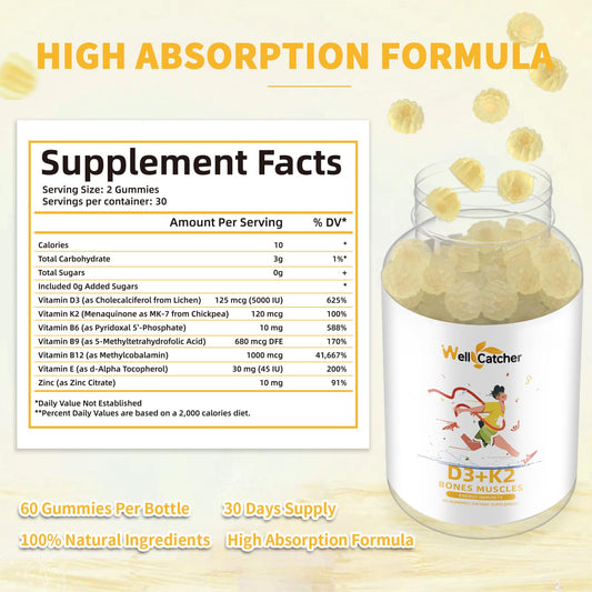Frasco gomitas Wellcatcher vitamina D3 K2 sabor mango