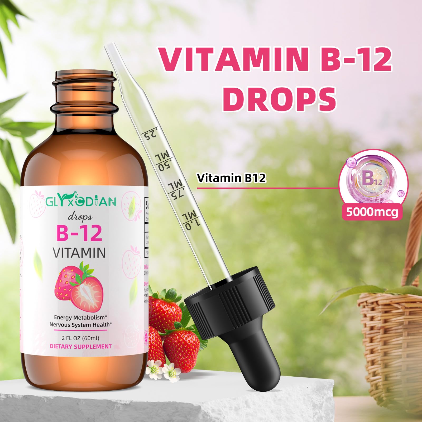 Frasco gotas B12 Glyxcodian sabor fresa vegano