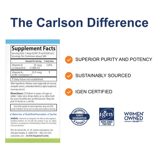 Frasco gotas Carlson vitamina D3 K2 niños sin sabor