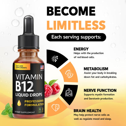 Frasco gotas líquidas vitamina B12 5000 mcg sublingual sabor frambuesa