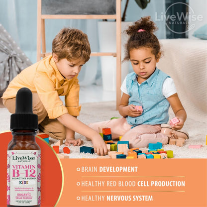 Frasco de gotas líquidas vitamina B12 para niños