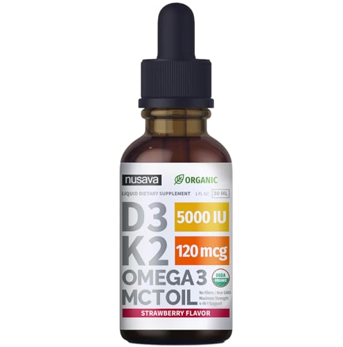 Frasco gotas líquidas vitamina D3 K2 sabor fresa NUSAVA