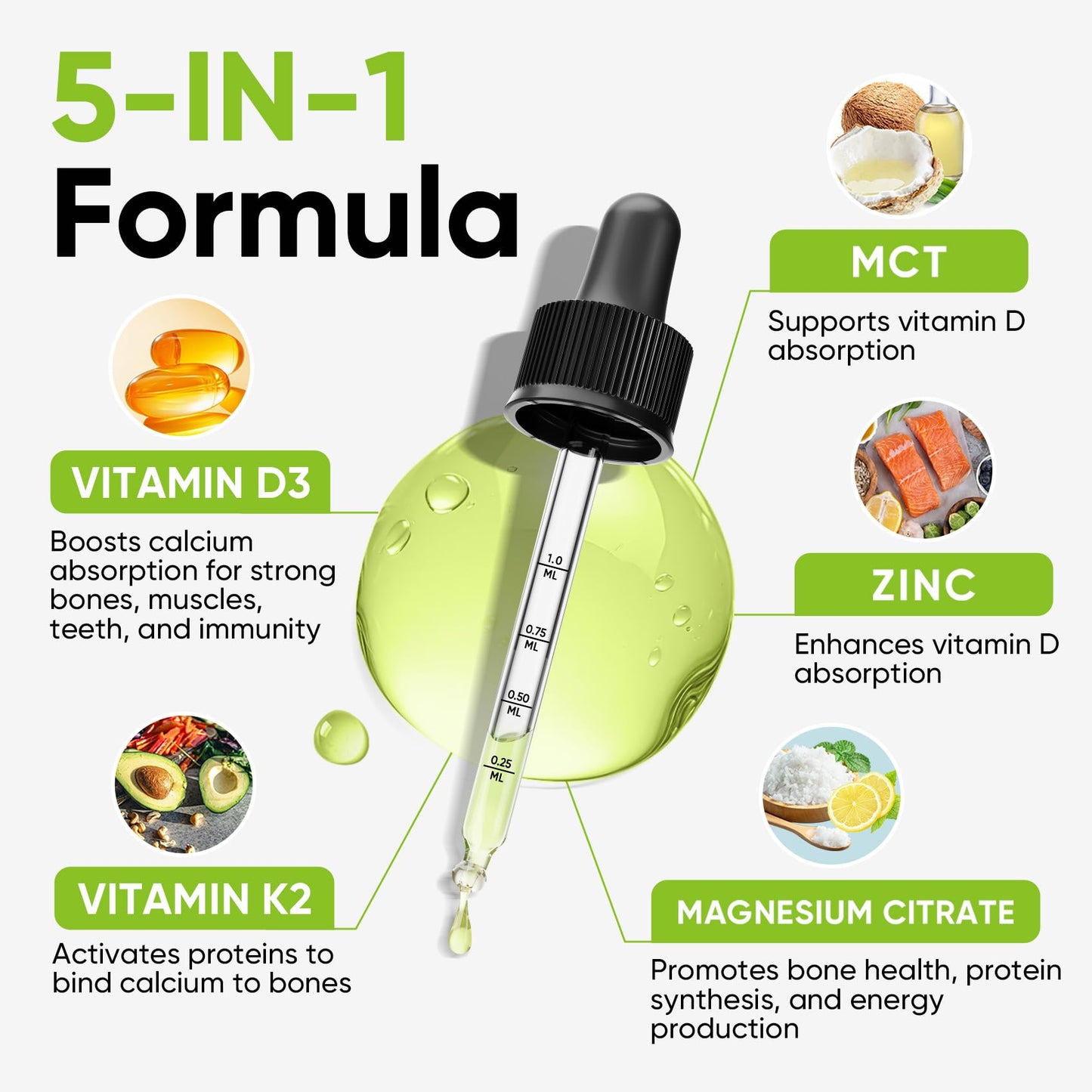 Frasco con gotas líquidas vitamina D3 K2 Venture Pal limón