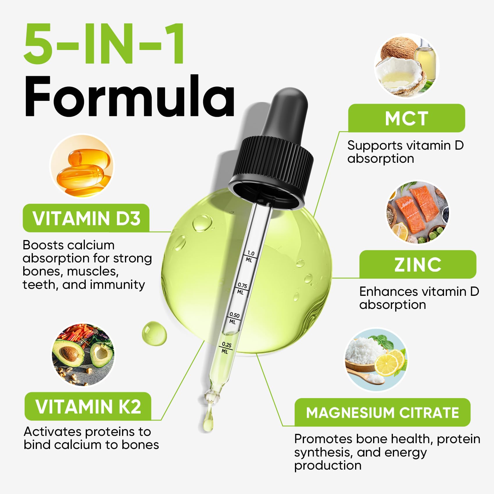 Frasco con gotas líquidas vitamina D3 K2 Venture Pal limón