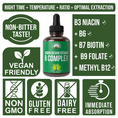 Frasco gotas líquidas vitaminas B vegano sin gluten