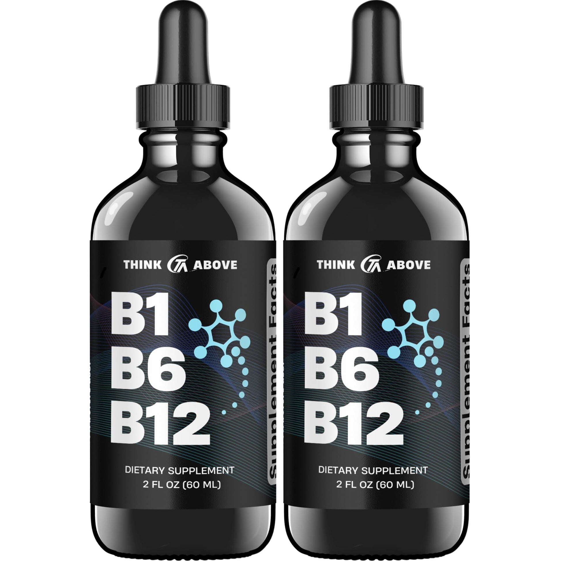 Frasco gotas líquidas vitaminas B1 B6 B12 para energía y nervios