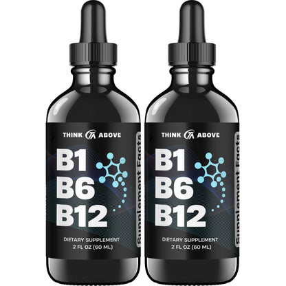Frasco gotas líquidas vitaminas B1 B6 B12 para energía y nervios