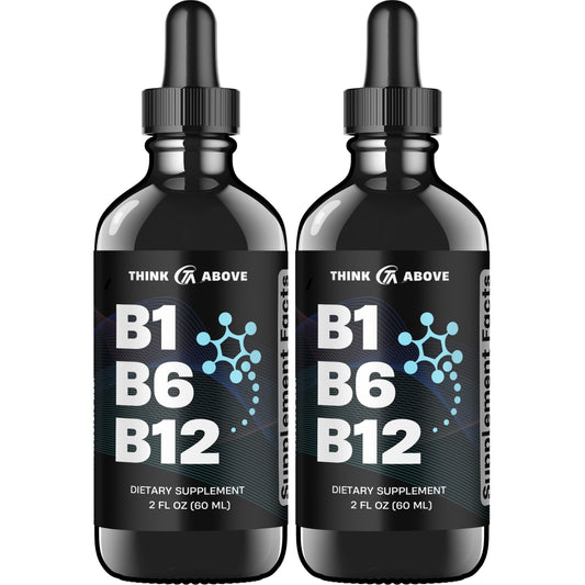Frasco gotas líquidas vitaminas B1 B6 B12 para energía y nervios