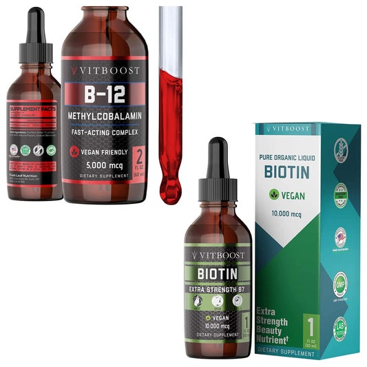 Frasco de gotas líquidas de vitamina B12 VitBoost sabor frambuesa