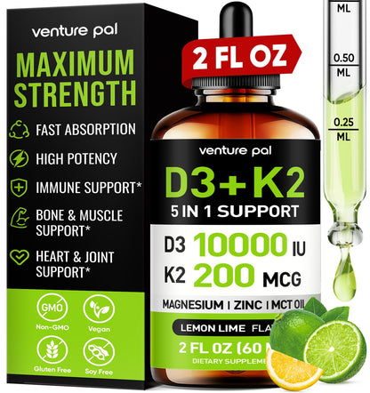 Frasco gotas vitamina D3 10000 IU Venture Pal con K2 y magnesio