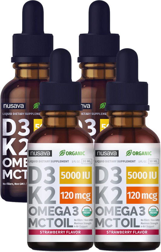 Frasco gotas vitamina D3 K2 Omega3 Nusava 1 fl oz