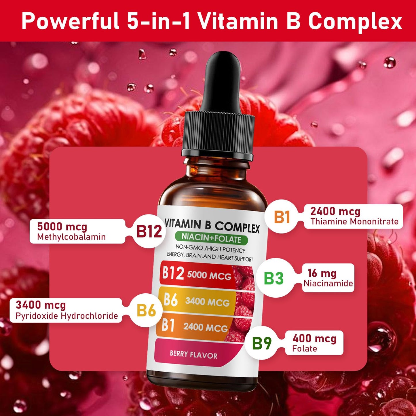 Frasco de gotas vitamínicas Nichalous con etiquetas claras