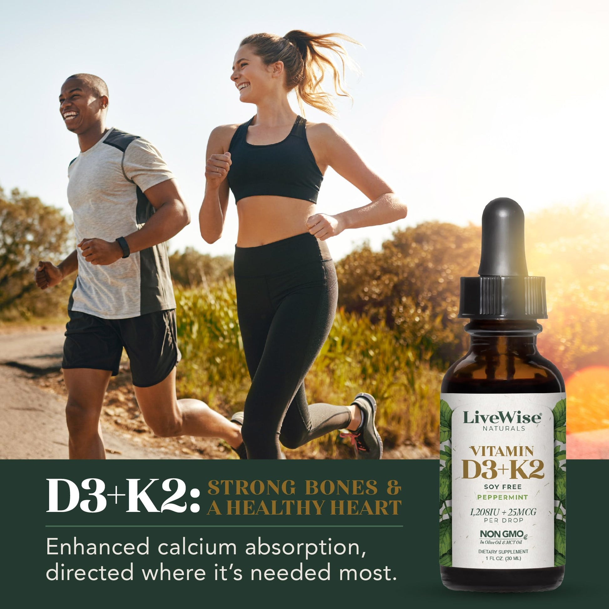 Frasco y gotero Vitamina D3 con K2 Live Wise Naturals