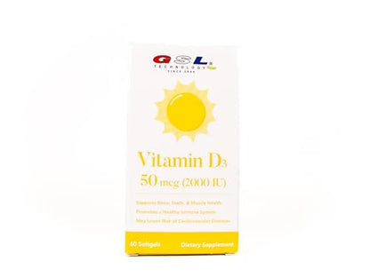 Frasco GSL Technology vitamina d3 60 cápsulas blandas suplemento saludable