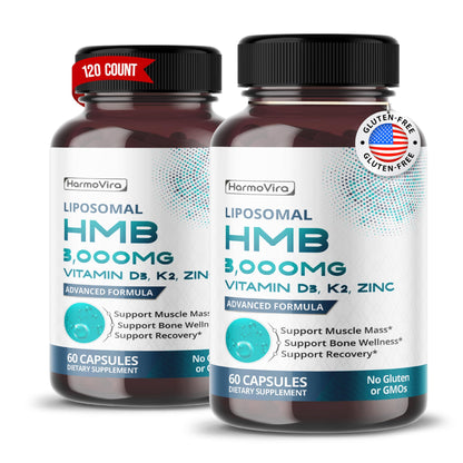 Frasco HarmoVira HMB Liposomal con vitamina D3 K2 y zinc 60 cápsulas