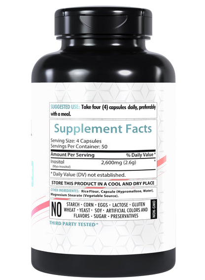 Frasco Healthfare Myo Inositol 200 cápsulas alta potencia