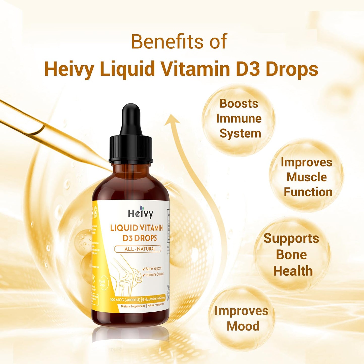 Frasco Heivy gotas vitamina D3 vegano 60 porciones